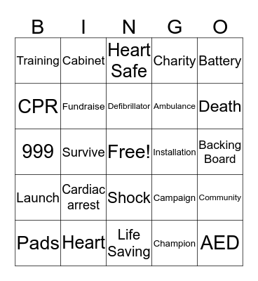 AEDdonate Charity Ball Bingo Card