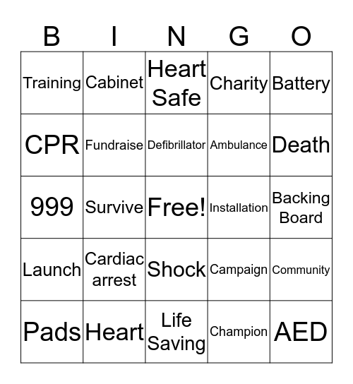 AEDdonate Charity Ball Bingo Card