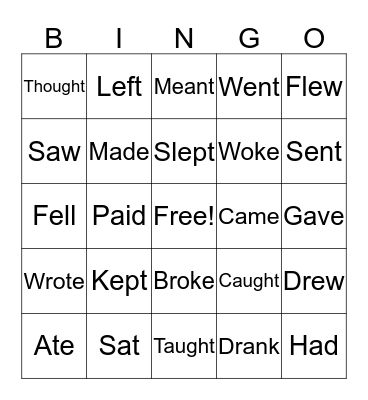 Irregular Verbs - Past Tense Bingo Card