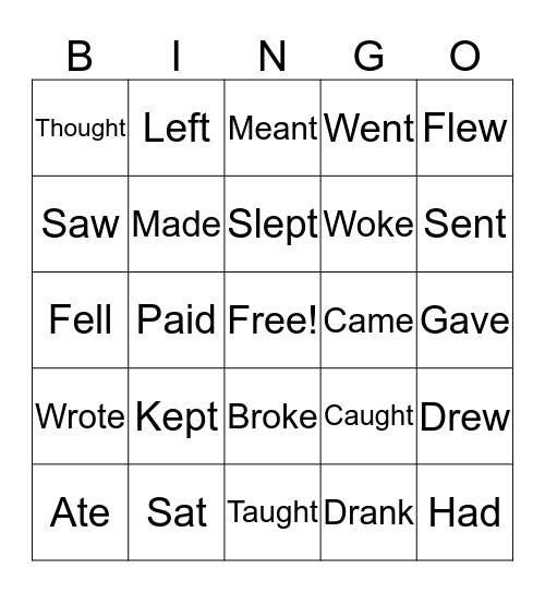 Irregular Verbs - Past Tense Bingo Card