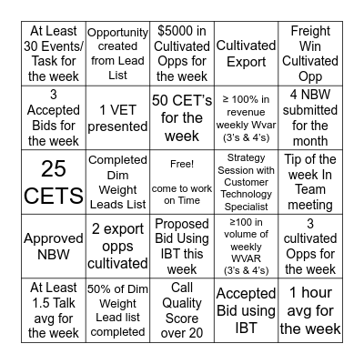 North East Time Off Bingo Card