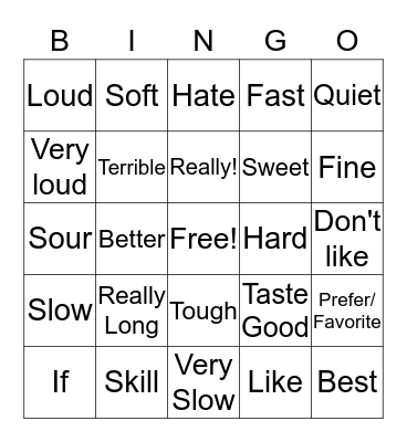 Vocabulary Bingo Card