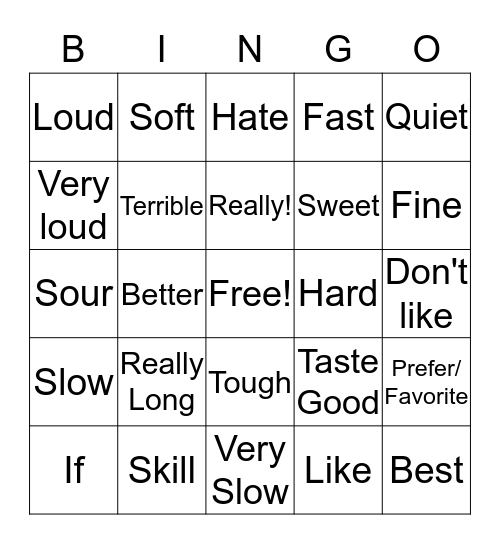 Vocabulary Bingo Card