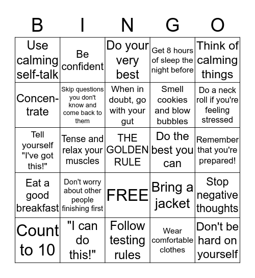 TESTING BINGO Card