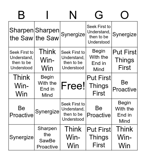 7 Habits of Happy Kids! Bingo Card