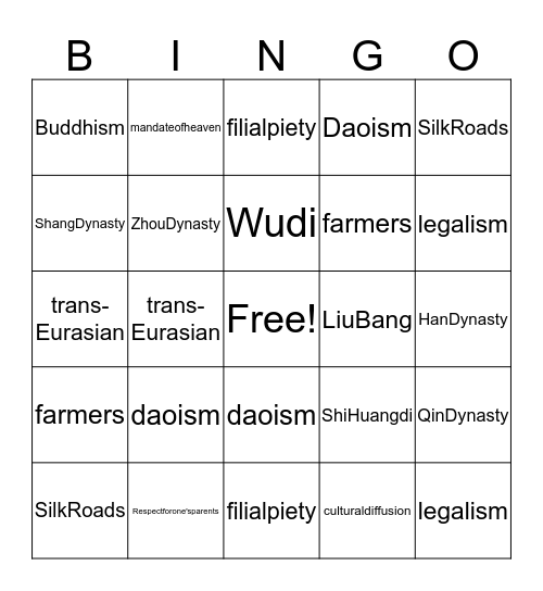 Ancient China Bingo Card