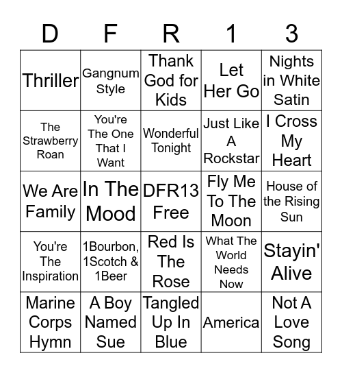 Family Music Bingo Card