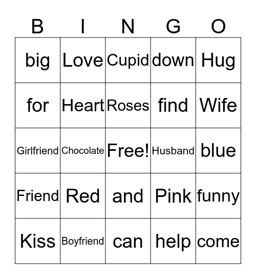 Valentines/Pre-Primer Bingo Card