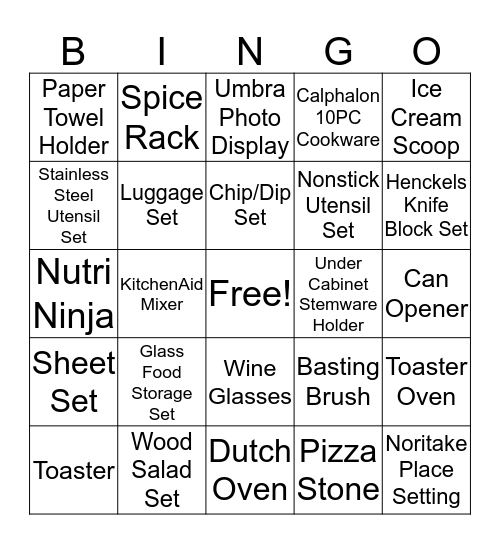 Amanda's Bridal Bingo Card