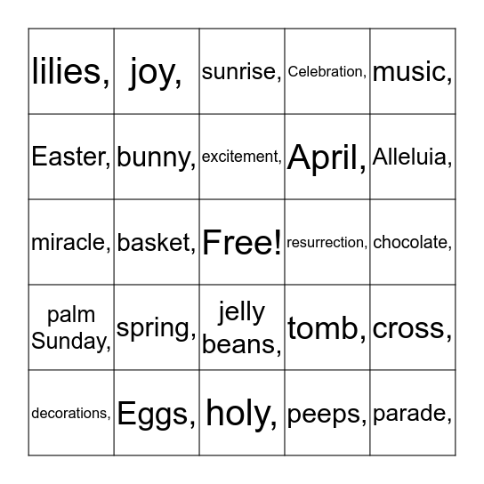 EASTER BINGO Card