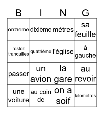 Frans: Où est le restaurant Mimosa Bingo Card