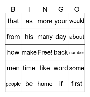 Edmark Level 2 (1-24) Bingo Card