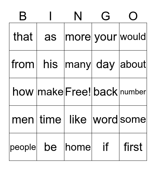 Edmark Level 2 (1-24) Bingo Card