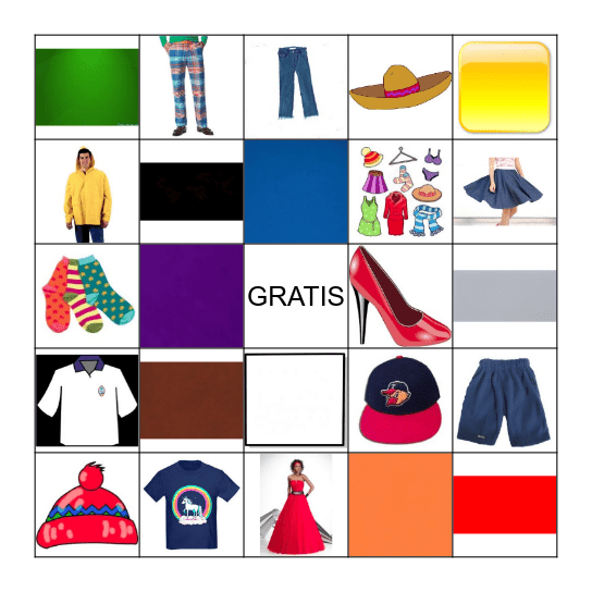 clothes and colors Bingo Card