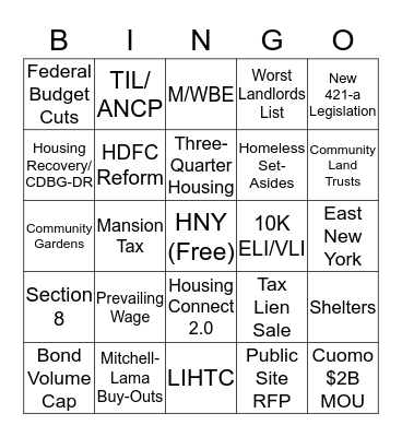 BUDGET HEARING BINGO Card
