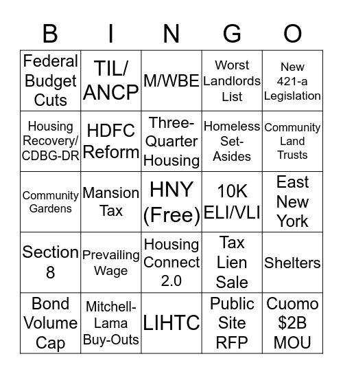 BUDGET HEARING BINGO Card