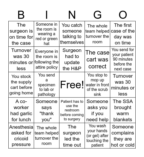 OR BINGO Card