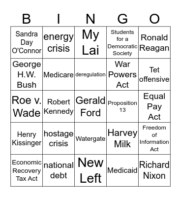 Chapter Review Bingo Card