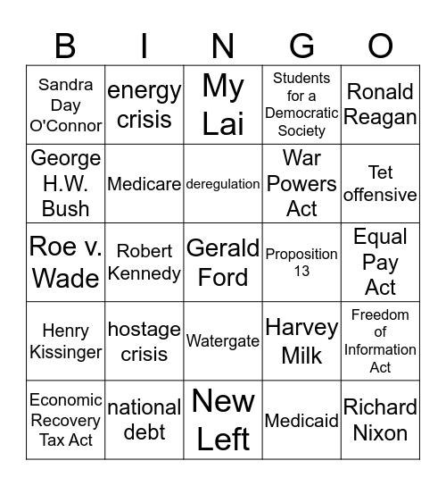 Chapter Review Bingo Card