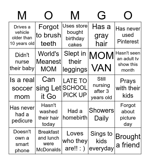 SPA NIGHT MOMGO Bingo Card