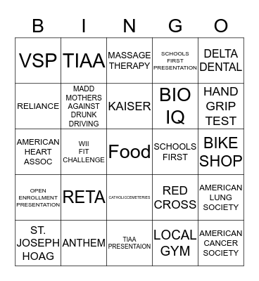 Employee Benefits Festival  Name_______________________     e-mail______________ Bingo Card