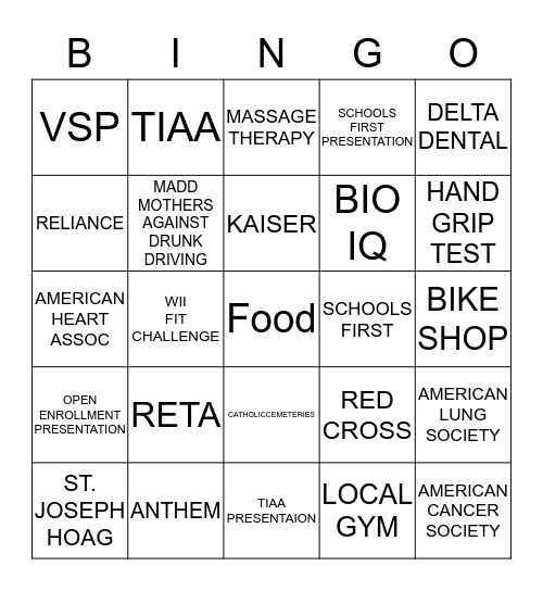 Employee Benefits Festival  Name_______________________     e-mail______________ Bingo Card