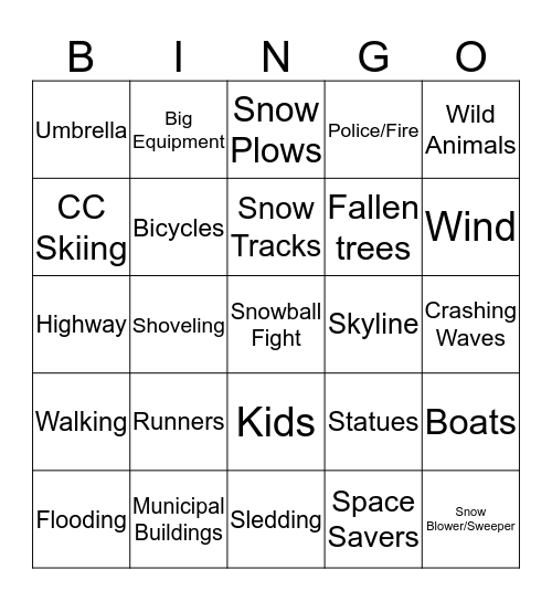 Blizzard Photo Bingo Card