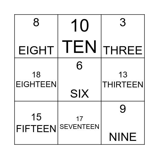 Number Bingo Card