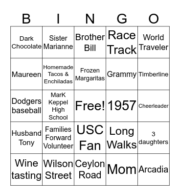Happy 60th Birthday, Mom! Bingo Card