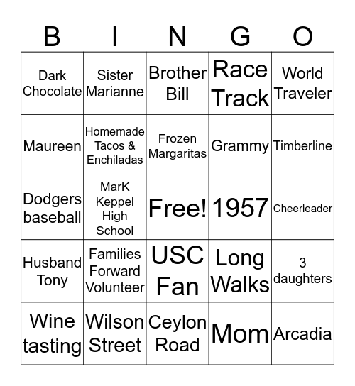 Happy 60th Birthday, Mom! Bingo Card