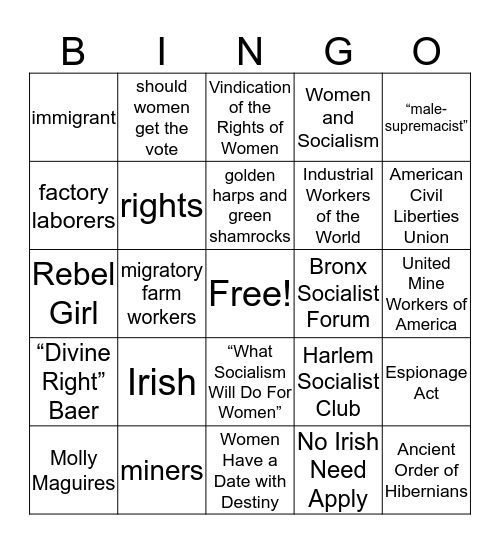 Elizabeth Gurley Flynn Bingo Card