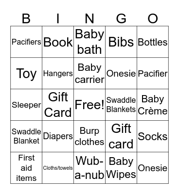 Baby Bingo Card