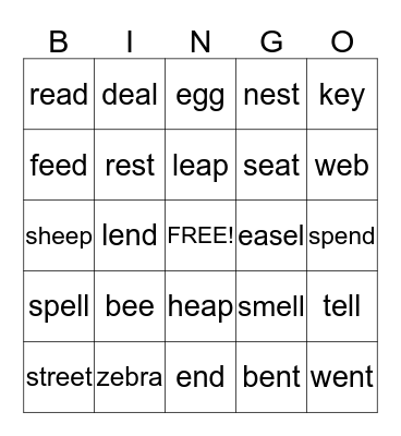 Long and Short e  Bingo Card