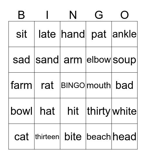 Word Pattern Bingo Card