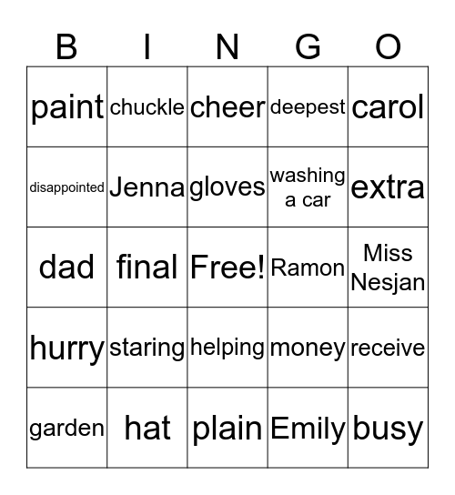 Kate's Helping Day Bingo Card