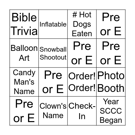 Amazing Race Bingo Card