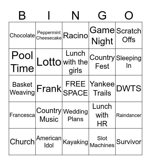 Retirement Bingo Card