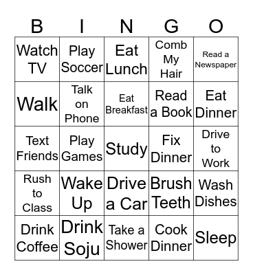 Daily Activities Bingo Card