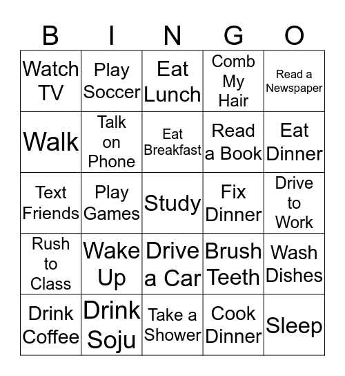 Daily Activities Bingo Card