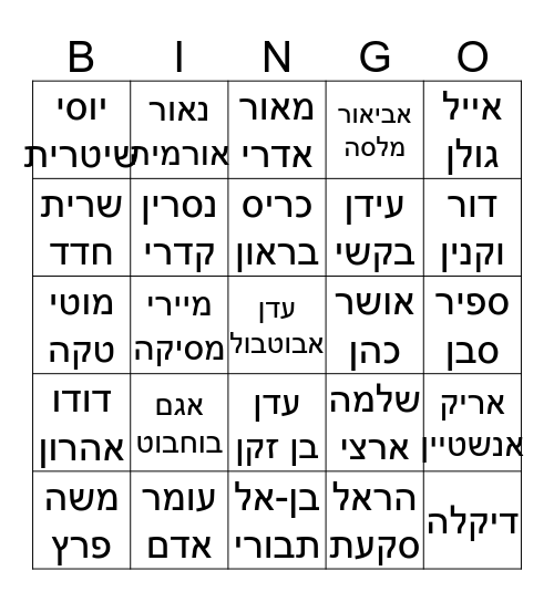 זמרים Bingo Card