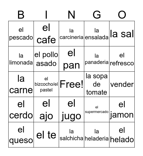 spanish 2 Bingo Card