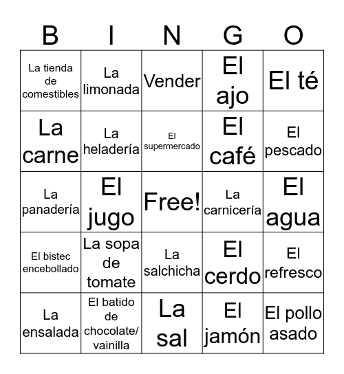spa Bingo Card