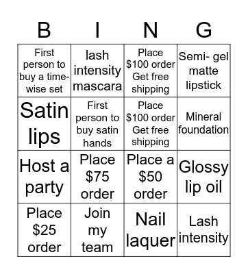 MaryKay Bingo Card