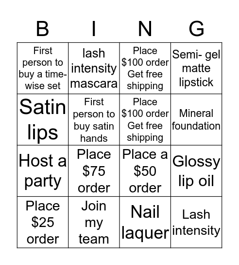 MaryKay Bingo Card