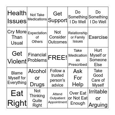 Coping Skills Bingo Card