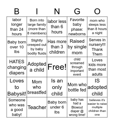 Oh Baby! Bingo Card