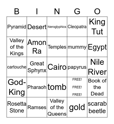 Ancient Egypt Bingo Card