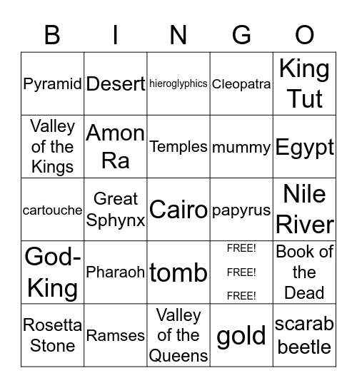 Ancient Egypt Bingo Card