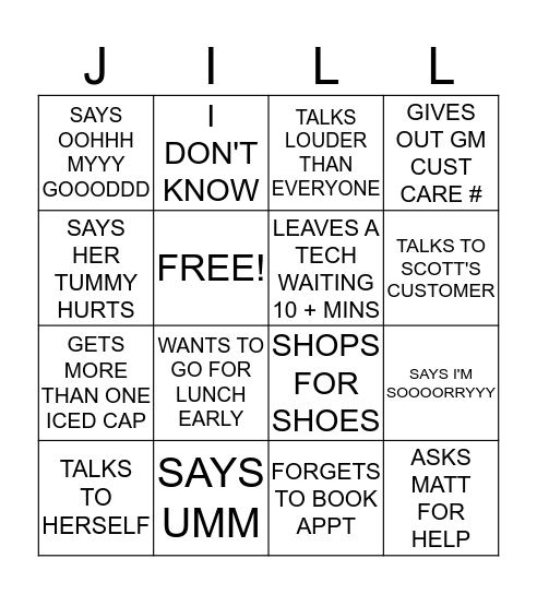 JILL BINGO Card