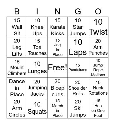 Fitness Bingo Card